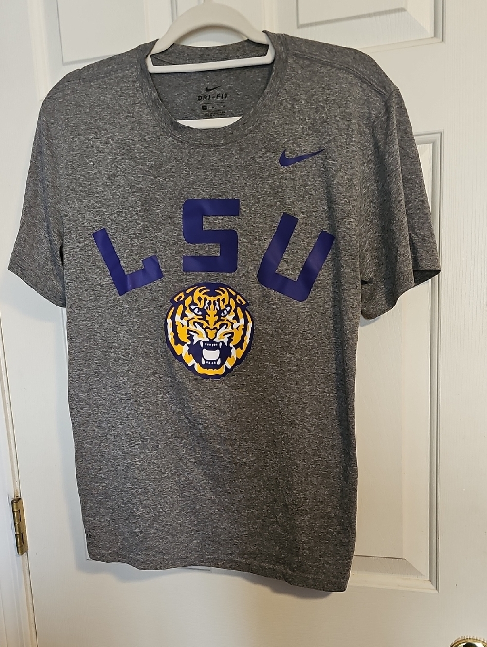 Nike Gray LSU Tee with Purple and Gold Logo